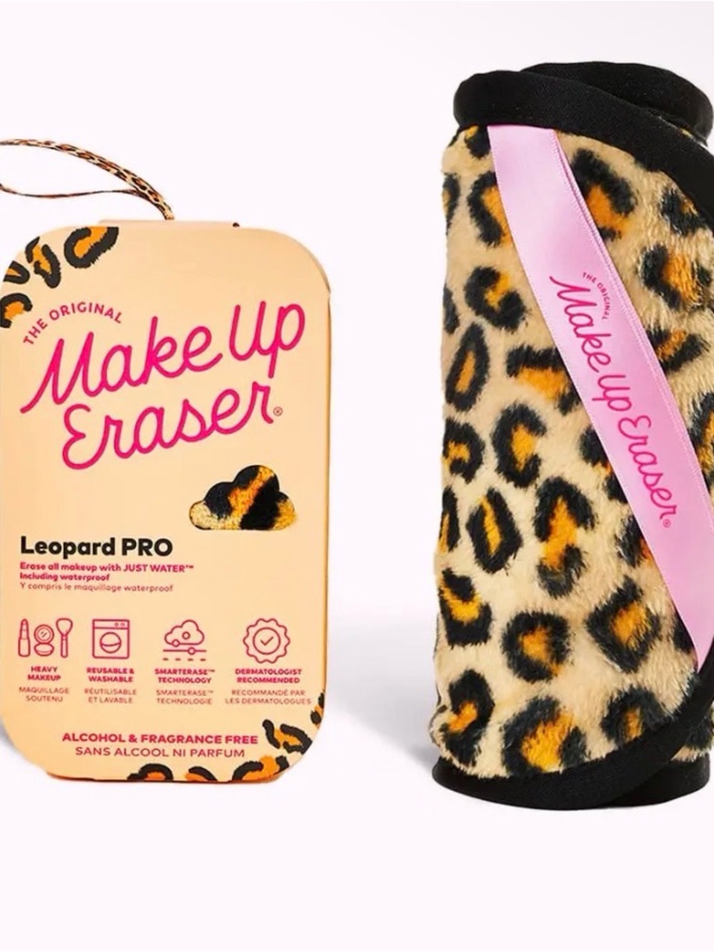 MakeUp Eraser Leopard PRO Makeup Remover - Leopard Print with Pink Ribbon